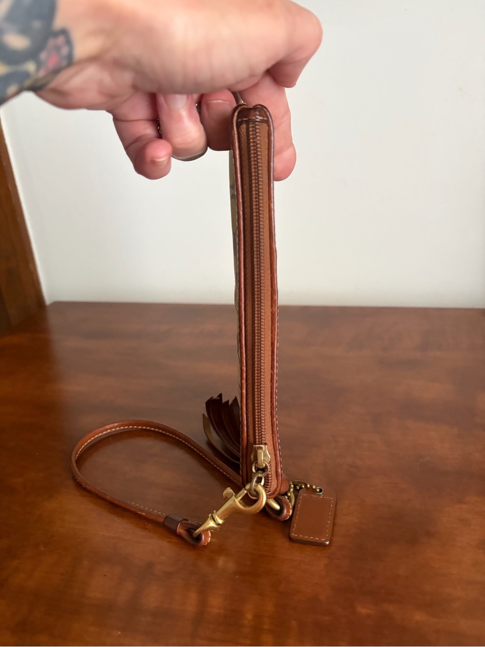Coach Brown and Tan Signature Wristlet with Leather Trim *READ* - Picture 4 of 5